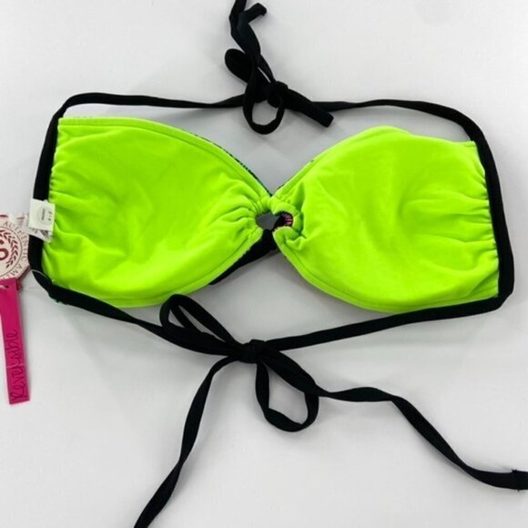 Reversible Bikini Halter Top Multicolor Black Neon Green Juniors Sz L Geometric - Picture 5 of 14